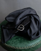 "HERMES" Silk cloth docking leather waist mark belt