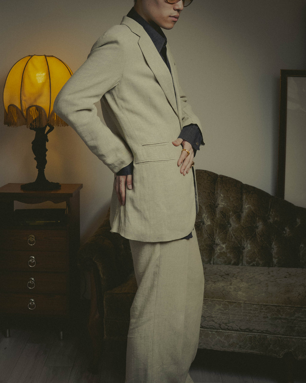 -SPECIAL- “HERMES” 80’s-90’s Herringbone linen suit set