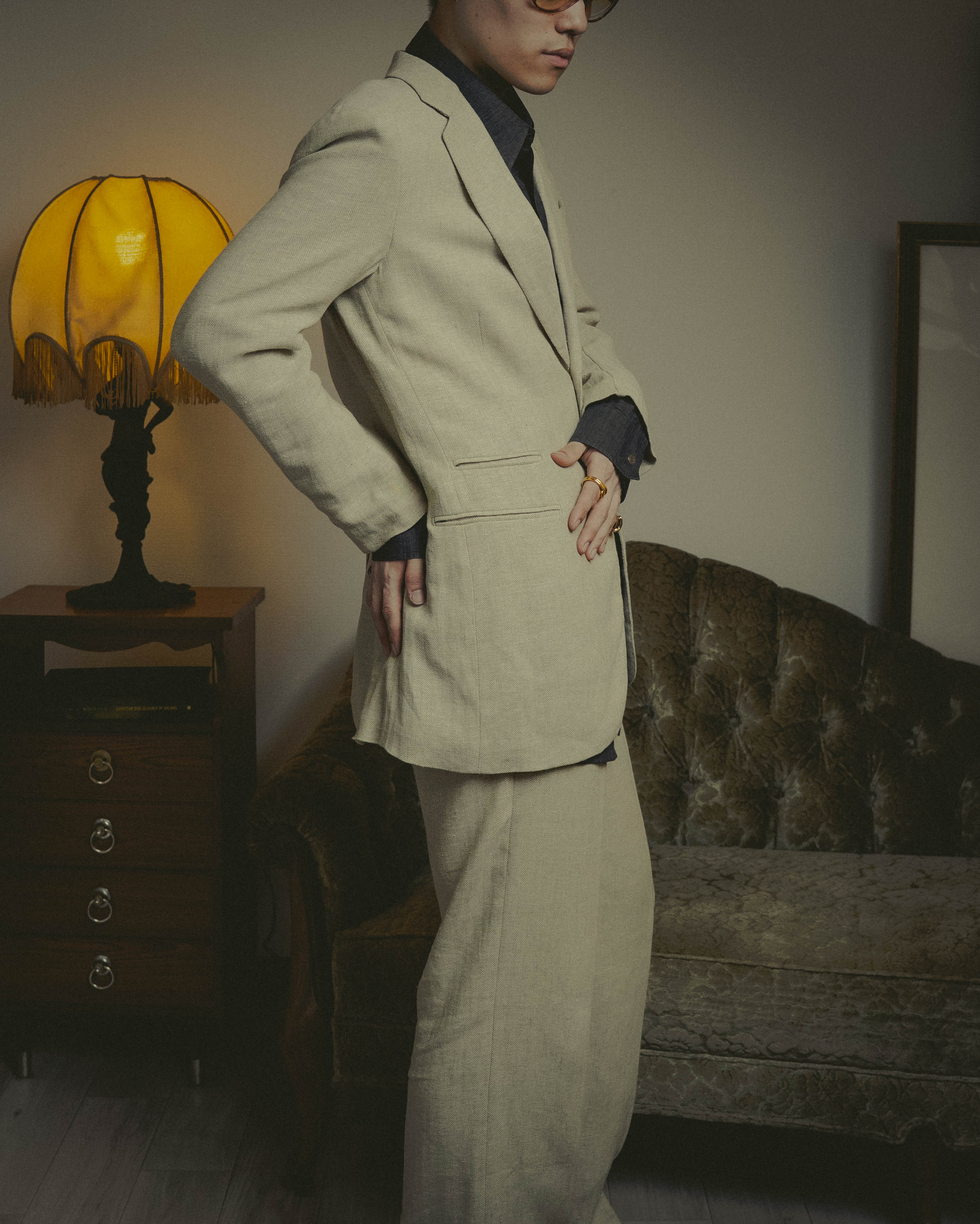 -SPECIAL- “HERMES” 80’s-90’s Herringbone linen suit set