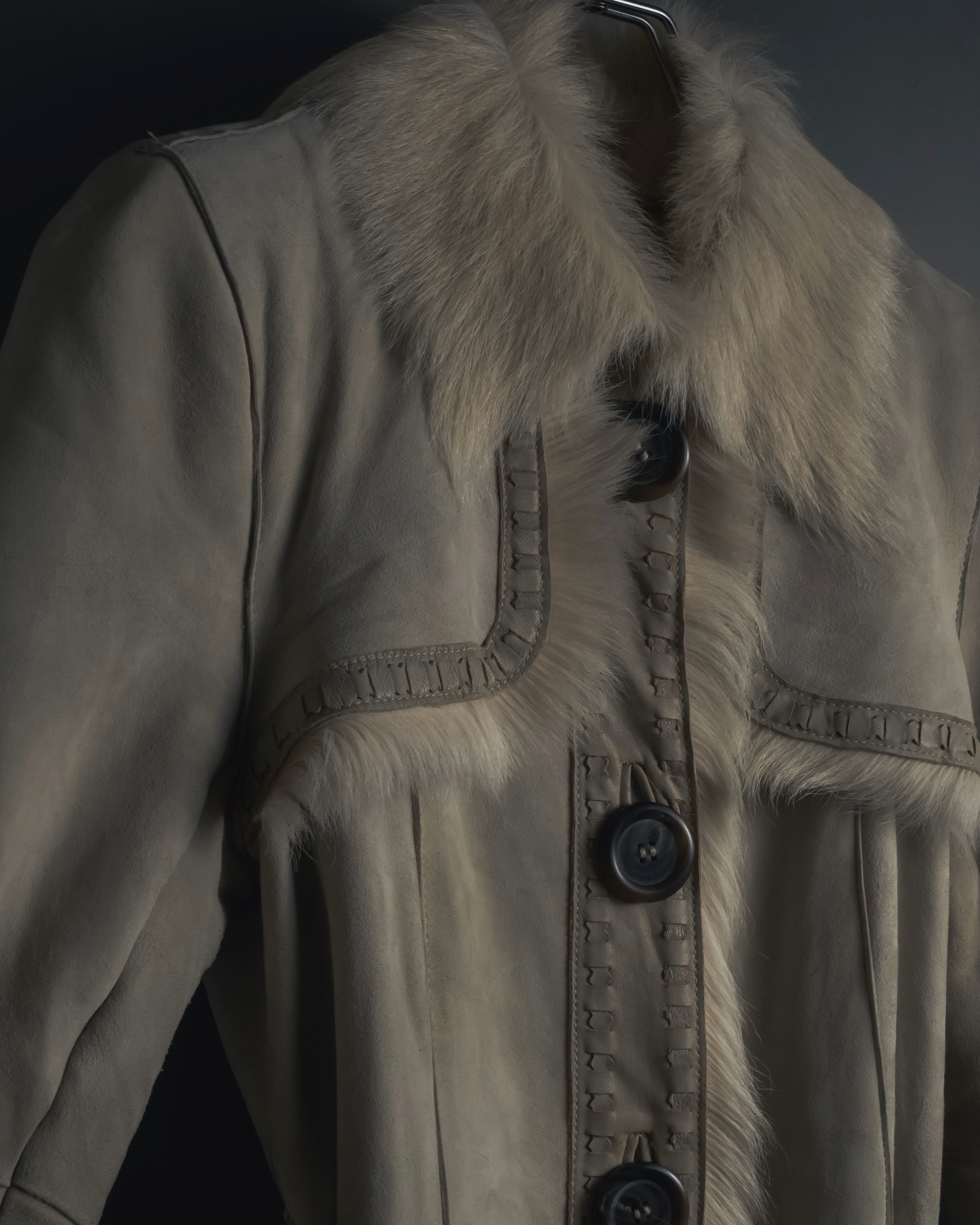 "BURBERRY BLUE LABEL" 00’s Shearling cable-knit pockets coat