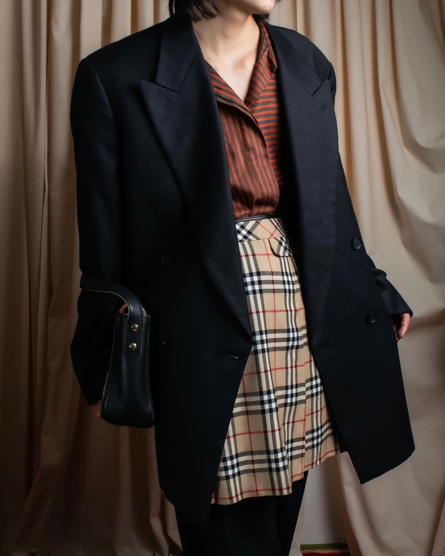 "BURBERRY" Nova check pattern box pleats mid length skirt