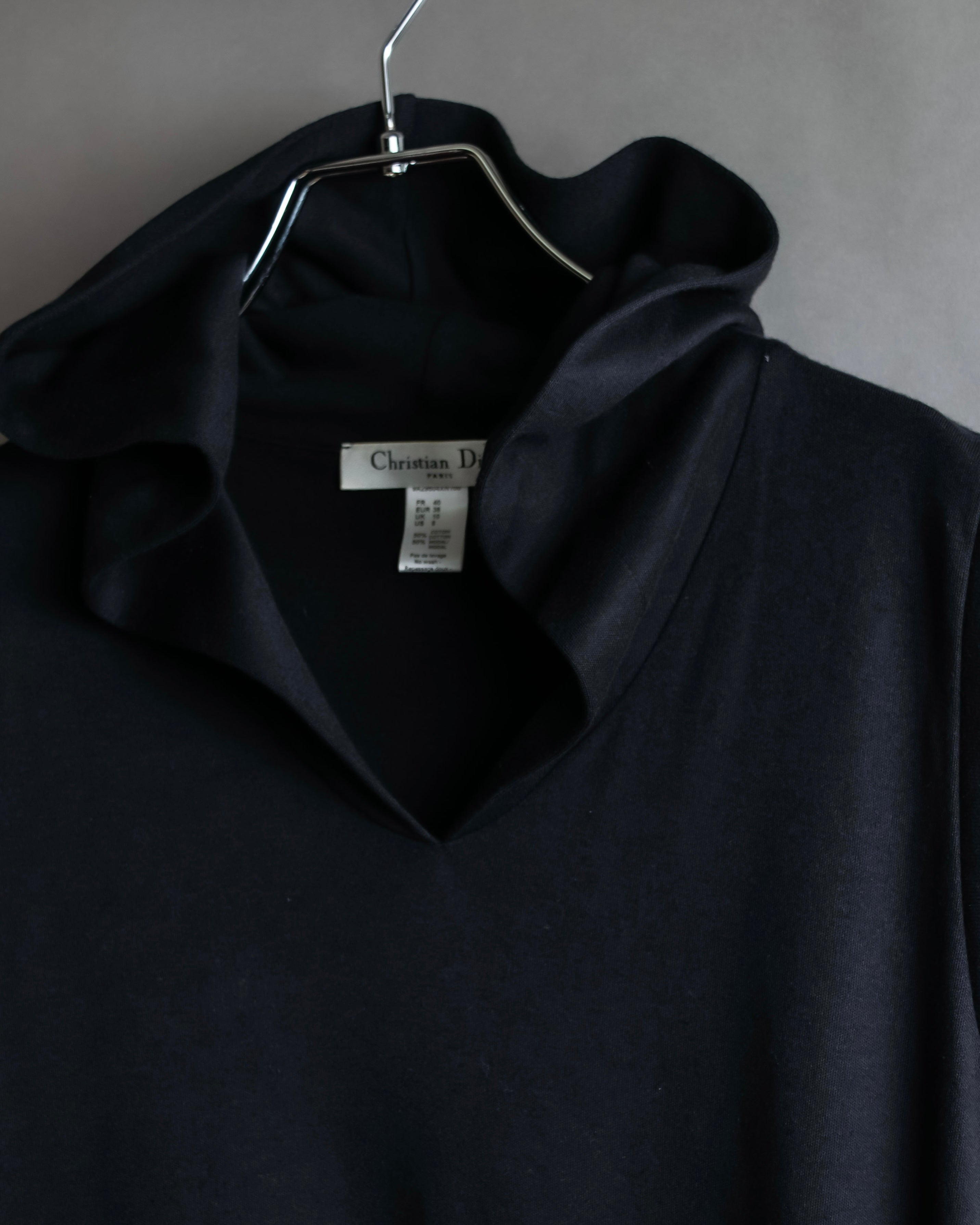 "Christian Dior" Satin ribbon waist detail hooded dress