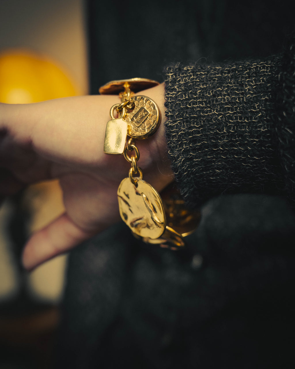 -SPECIAL- “Yves Saint Laurent” 80’s-90’s Hammered gold coin link bracelet