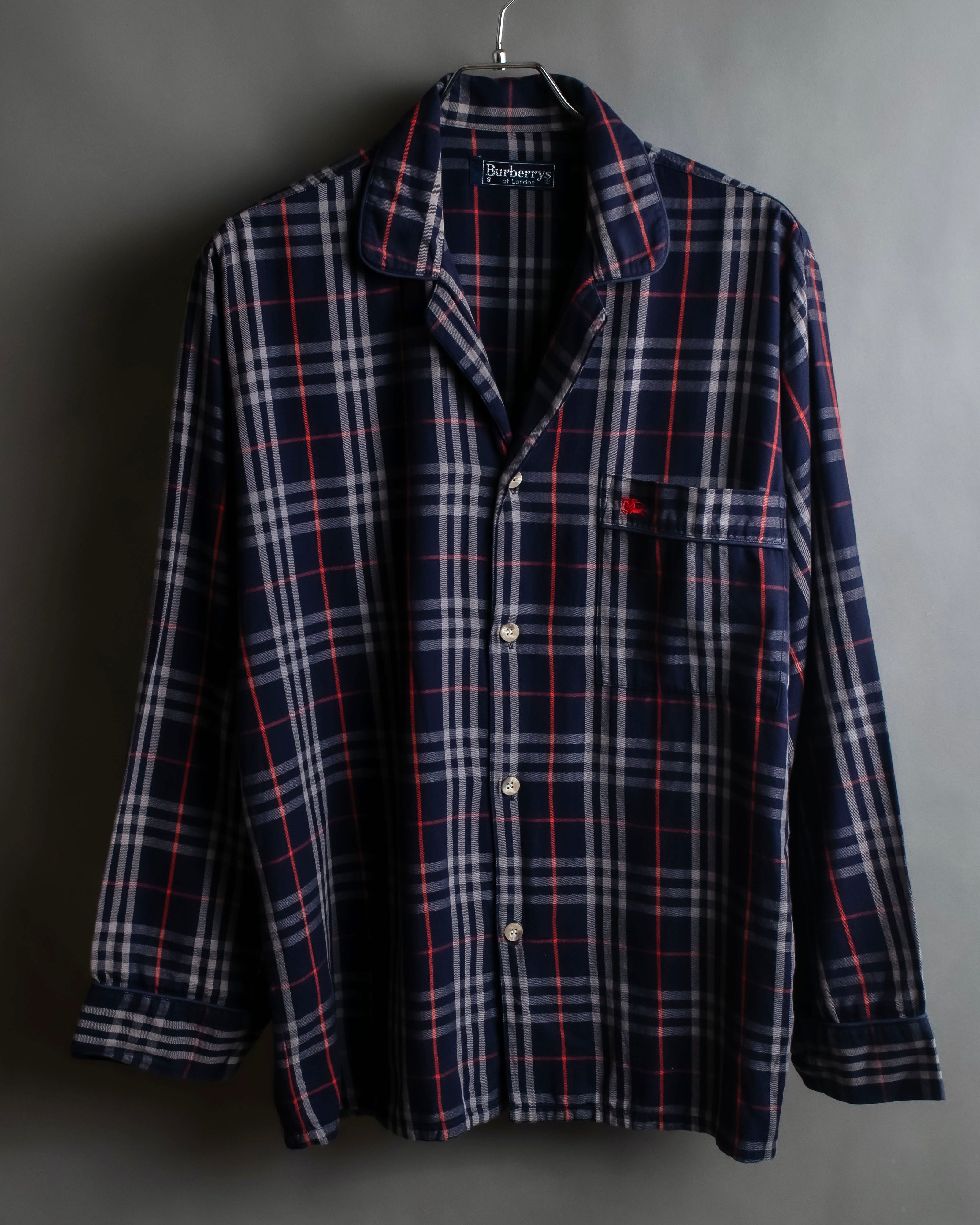 "BURBERRYS" Navy check pattern relaxing pajama shirt