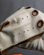 "HERMES" Dot perforation driving leather gloves