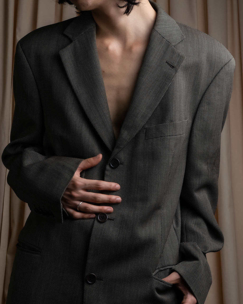 "HUGO BOSS" Woven pattern oversized 3 button tailored jacket