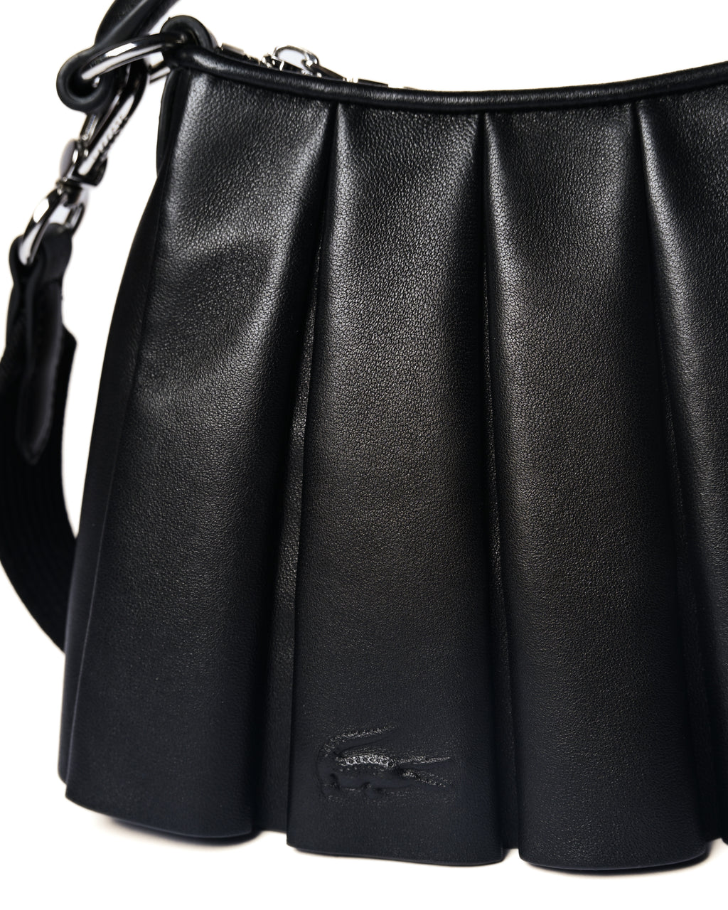 LACOSTE/ “Lenglen” Leather Pleated 2 Way Handbag Black