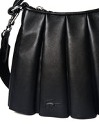 LACOSTE/ “Lenglen” Leather Pleated 2 Way Handbag Black