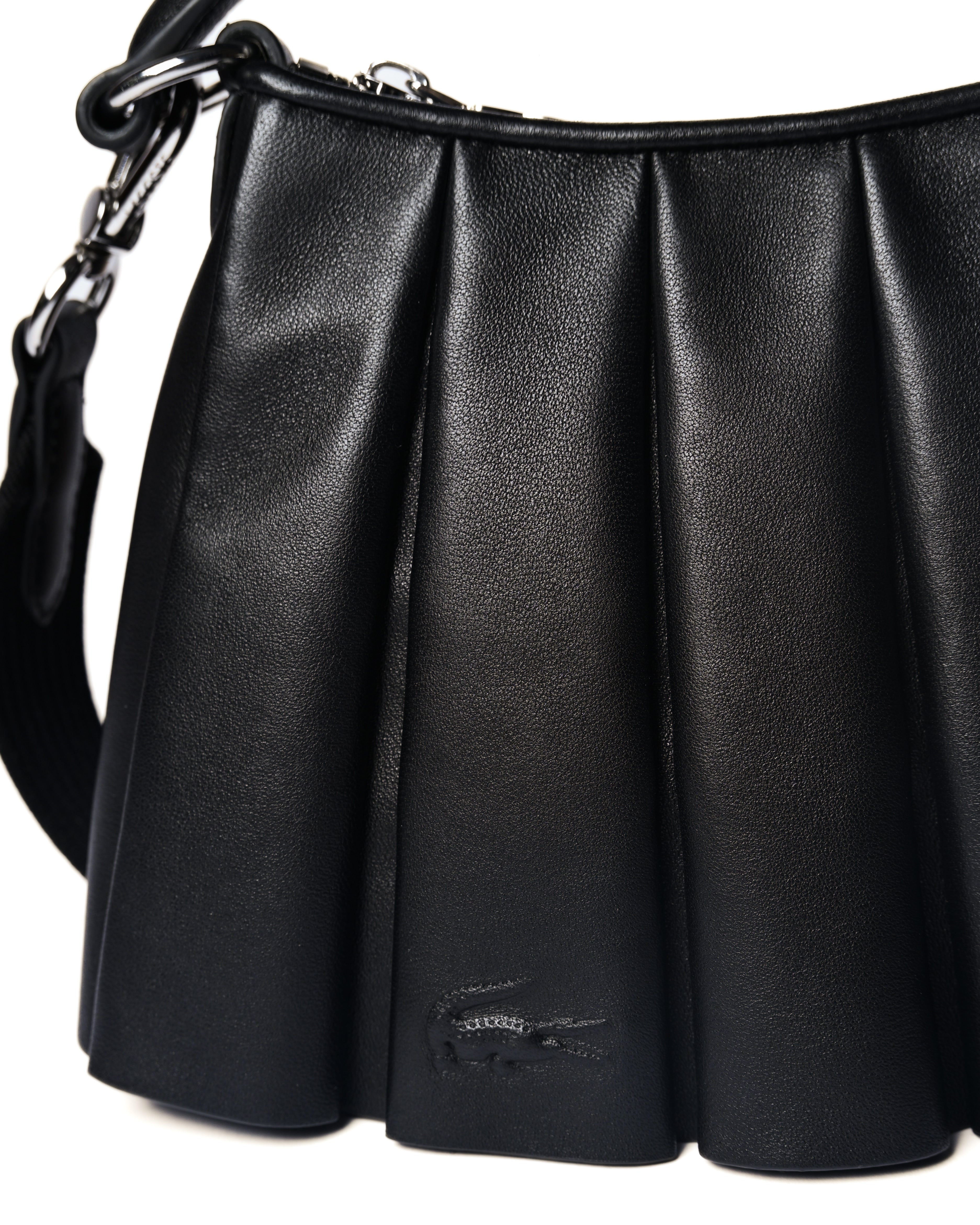 LACOSTE/ “Lenglen” Leather Pleated 2 Way Handbag Black