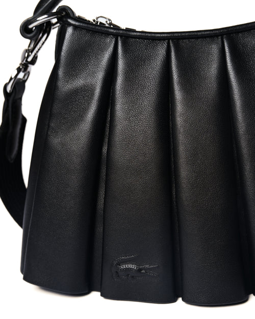 LACOSTE/ “Lenglen” Leather Pleated 2 Way Handbag Black