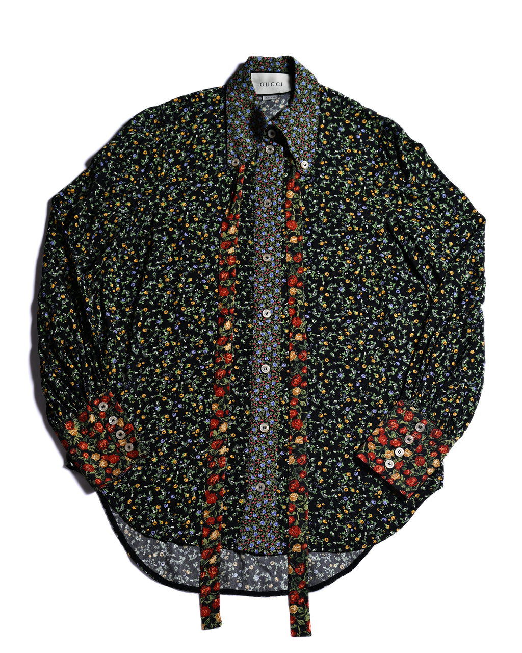 GUCCI × LIBERTY LONDON/ 2020AW Original Floral Pattern Fabric Ribbon Tie Button Down Shirt