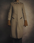 -SPECIAL- "FENDI" 90's-00's Cashmere blend long coat with leather contrast