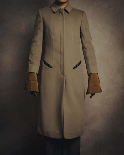 -SPECIAL- "FENDI" 90's-00's Cashmere blend long coat with leather contrast