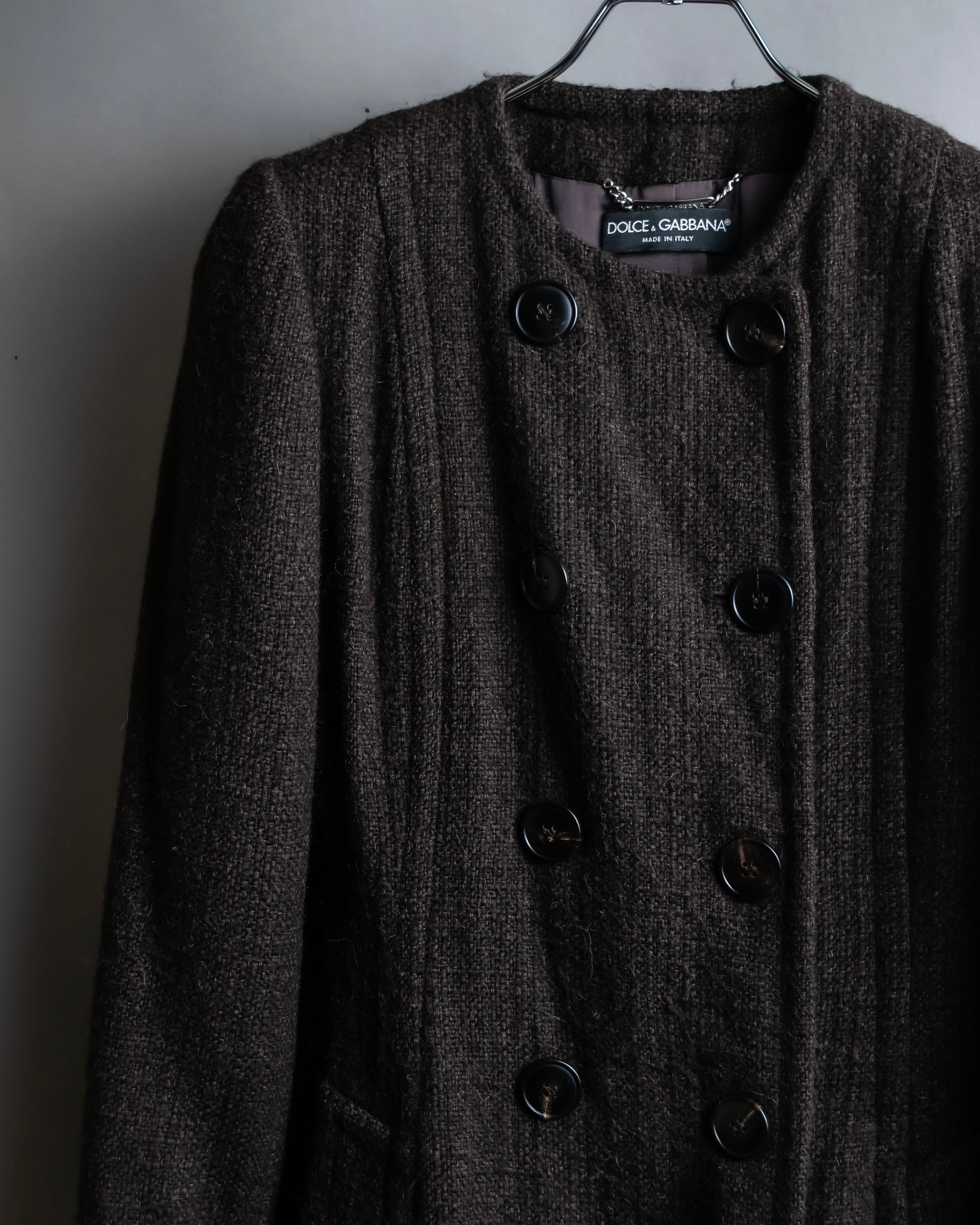 "DOLCE & GABBANA" Fringe scarf included double-breasted coat