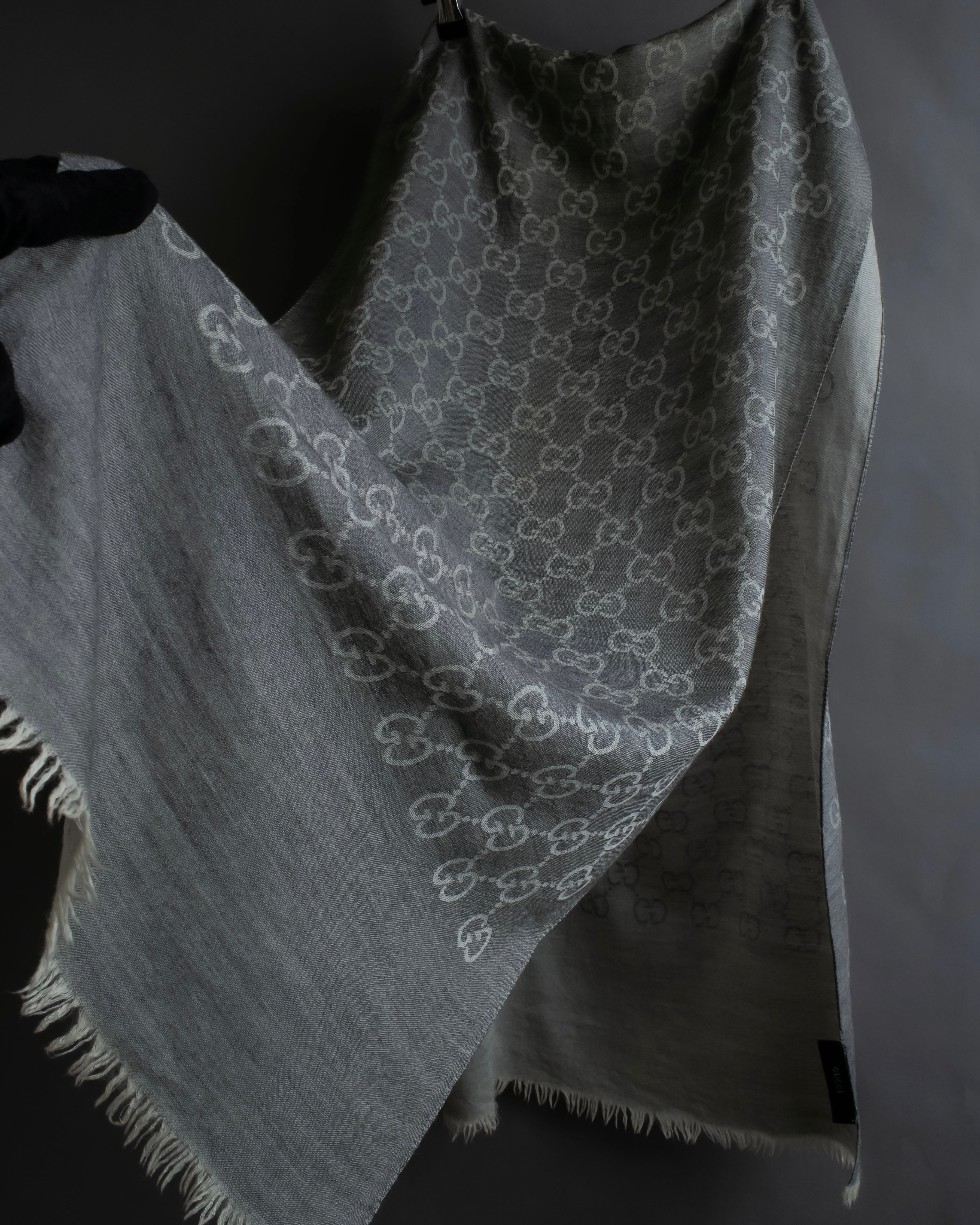 "GUCCI" GGpattern silk blend fringe stole