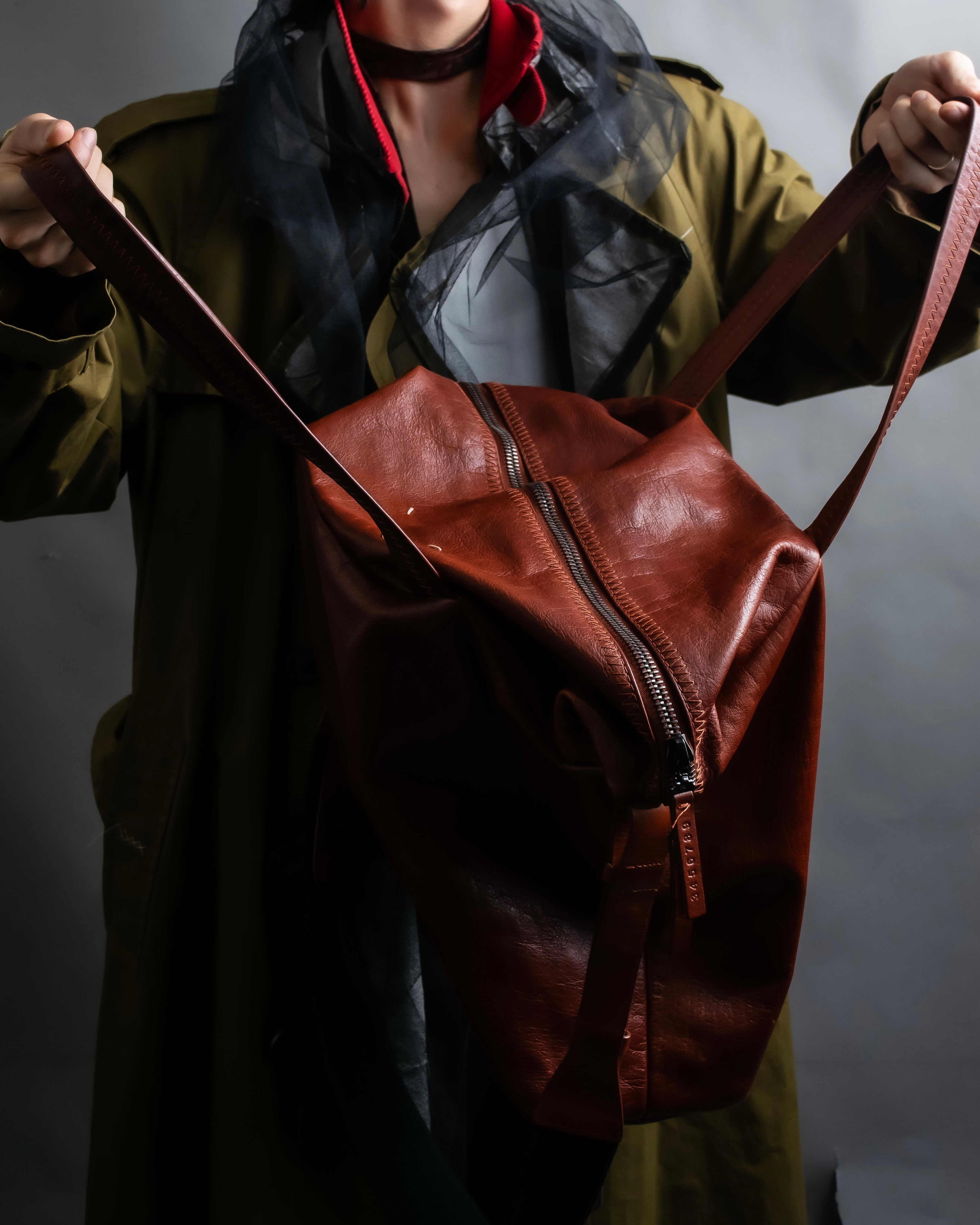 "MAISON MARGIELA" Genuine leather 2way brown color sailor bag