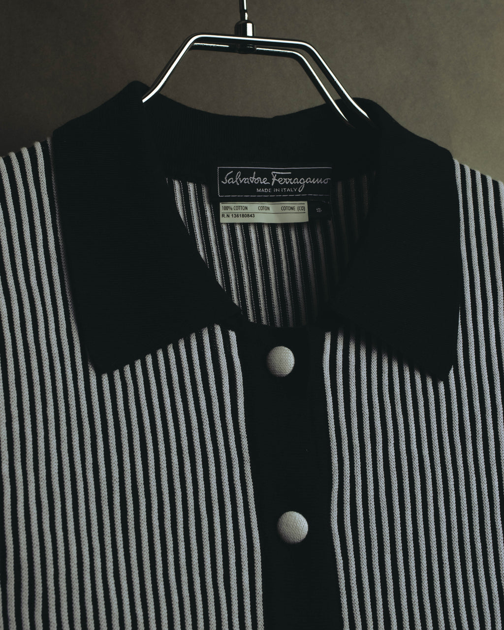 "Salvatore Ferragamo" 00's-10's Monochrome striped cotton knit polo