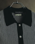 "Salvatore Ferragamo" 00's-10's Monochrome striped cotton knit polo