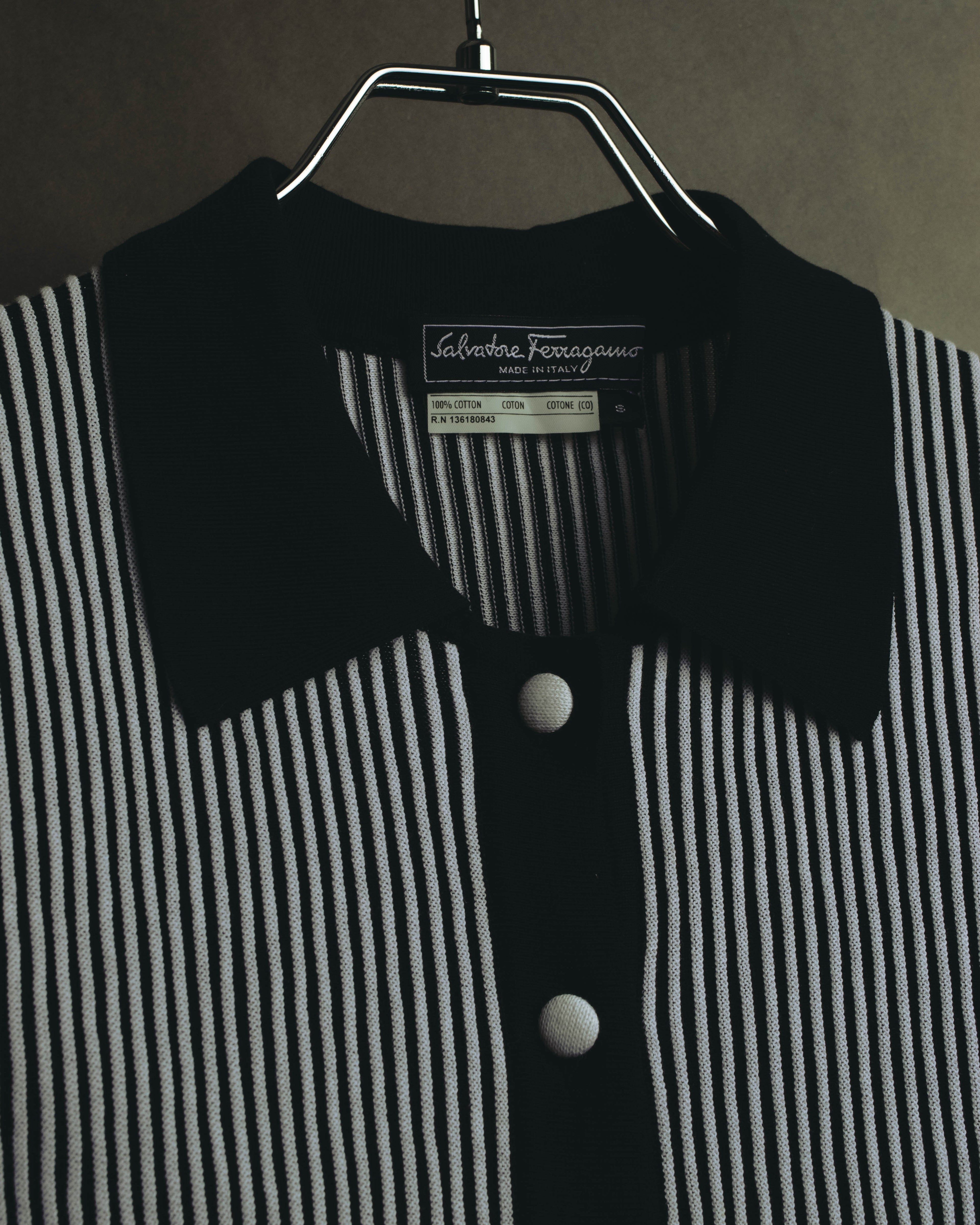 "Salvatore Ferragamo" 00's-10's Monochrome striped cotton knit polo