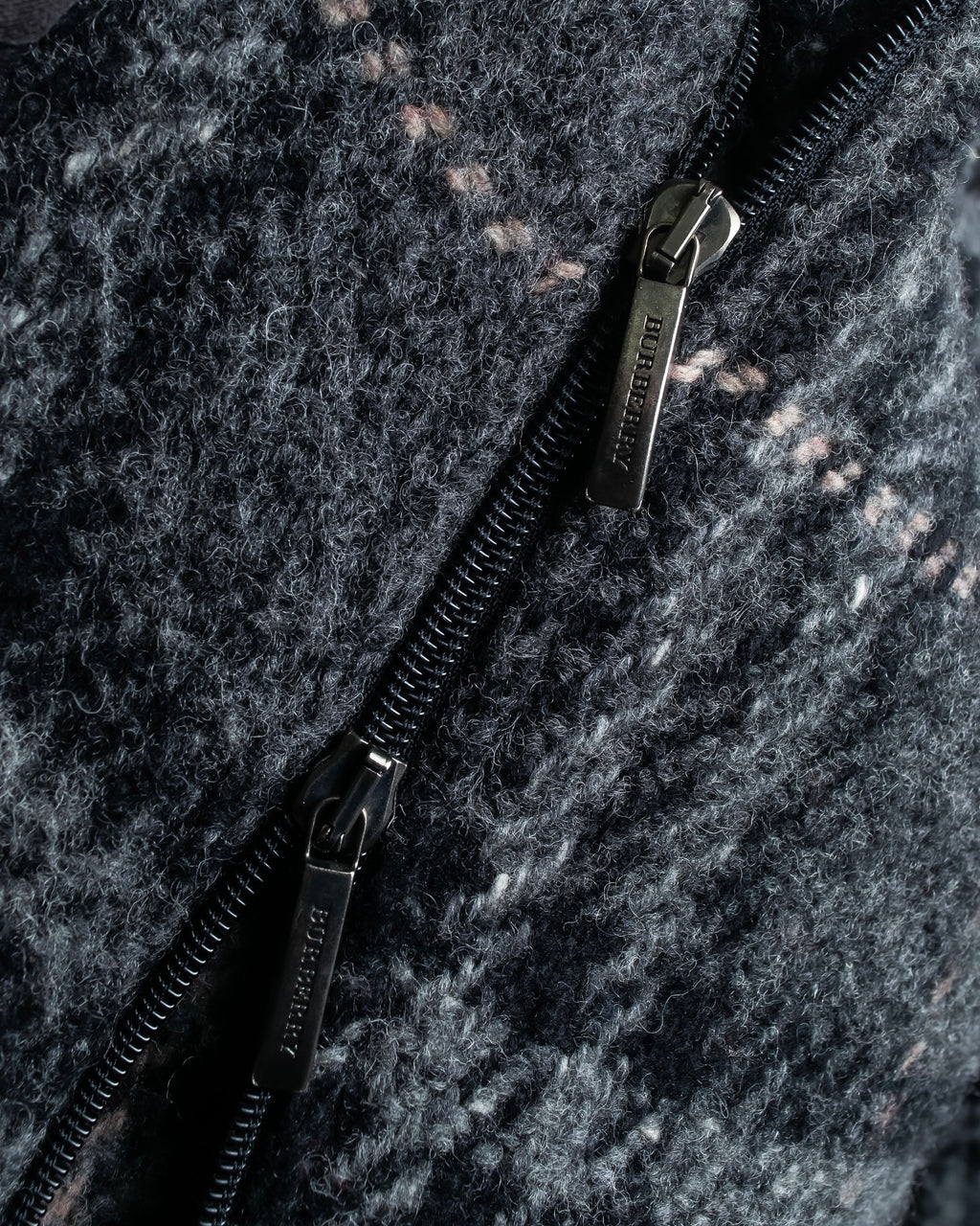 "BURBERRY" Check pattern double zipper hooded coat