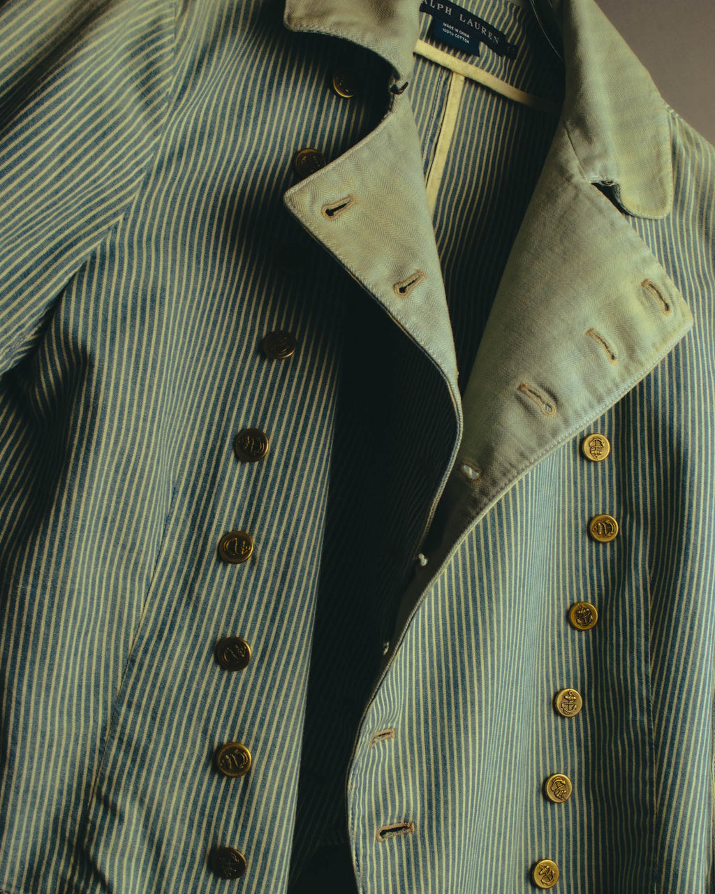 -SPECIAL- "Ralph Lauren" 00's Hickory stripe cotton double-breasted marine jacket