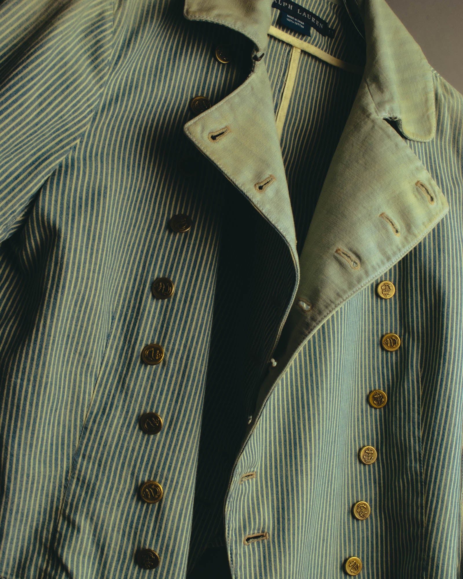 -SPECIAL- "Ralph Lauren" 00's Hickory stripe cotton double-breasted marine jacket