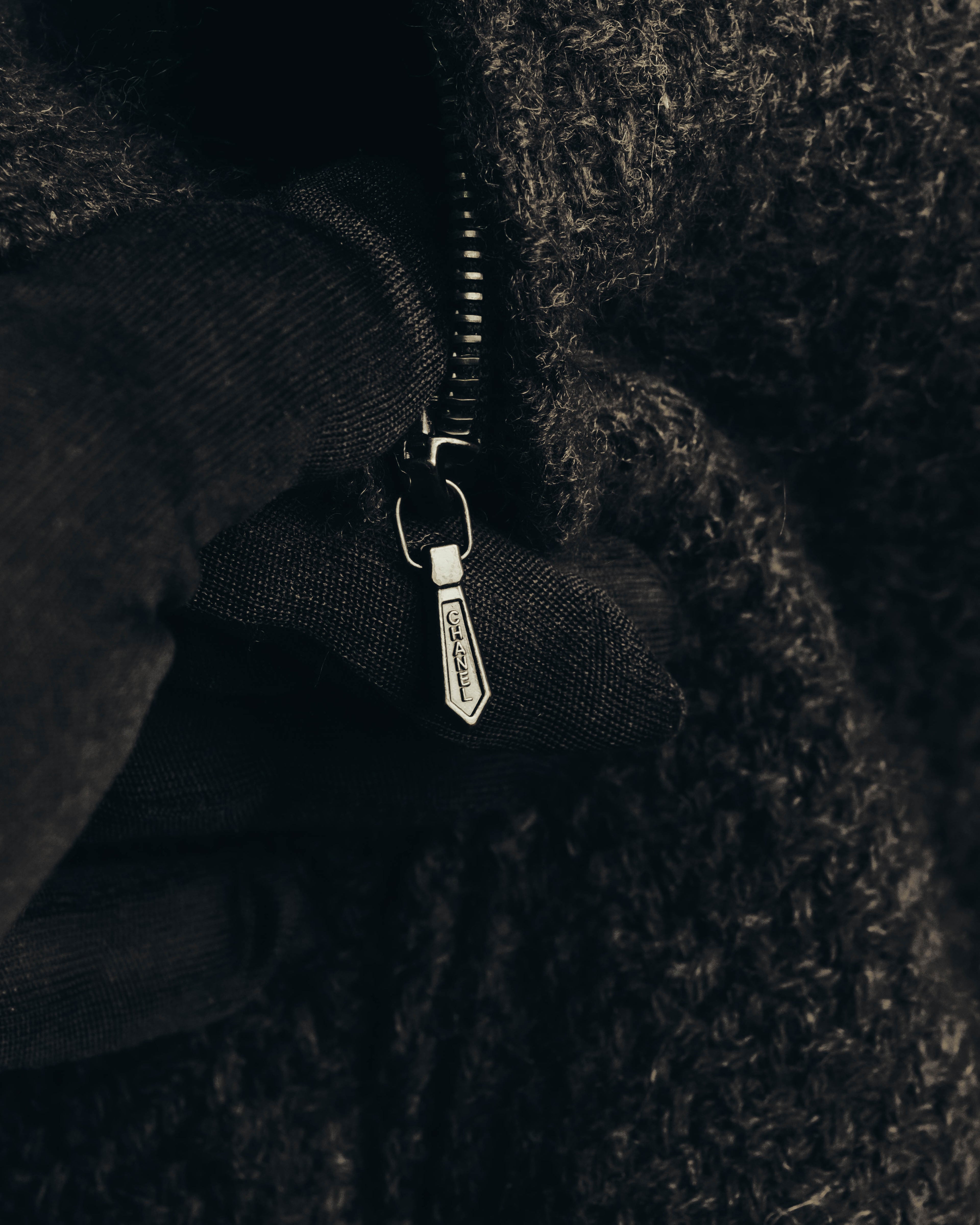 "CHANEL" 04AW Textured wool angora tweed zip jacket