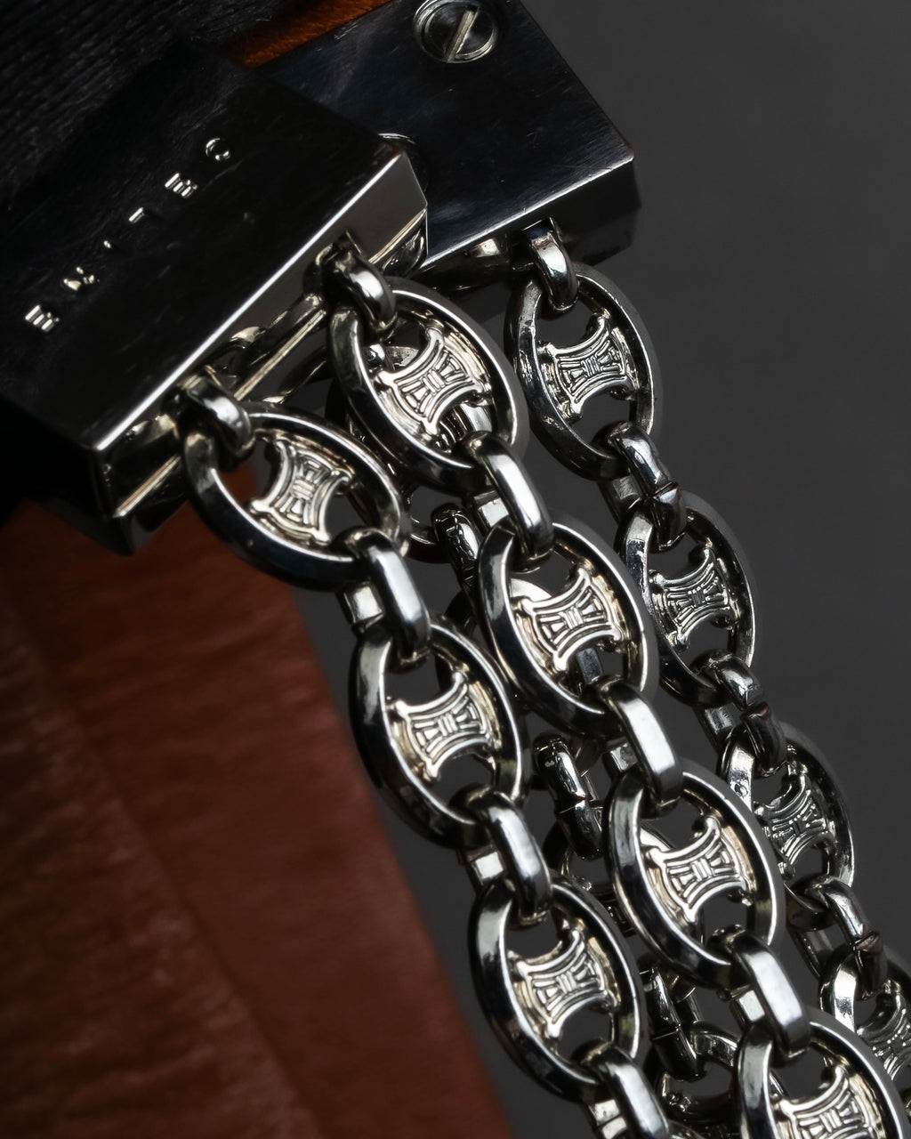 "CELINE" Oval link chain design leather combination belt