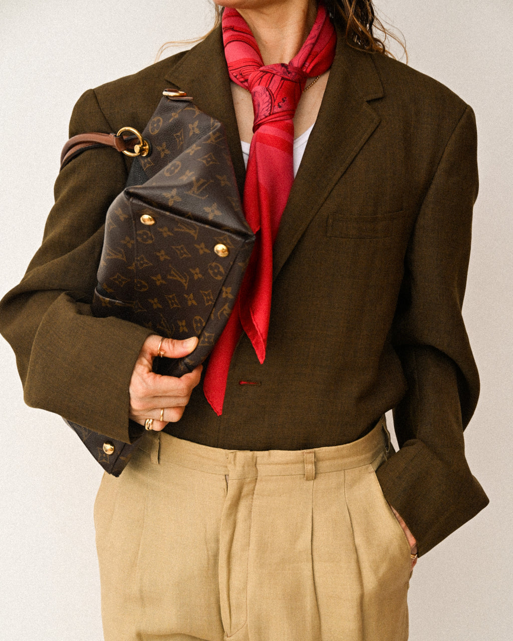 VINTAGE/ Linen Tasted 2 Tuck Trousers Light Beige