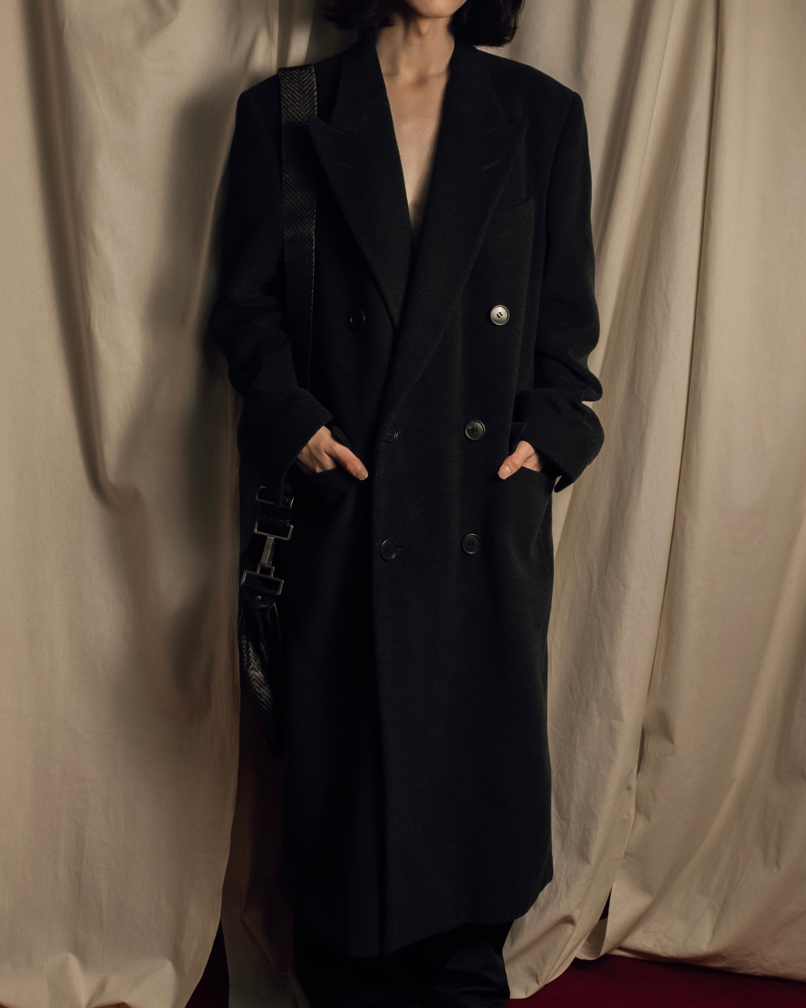 "GIORGIO ARMANI" Double-breasted charcoal gray super maxi chester coat