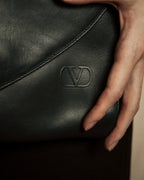 "Valentino Garavani" 80's Knot detail logo engraved dark green leather bag