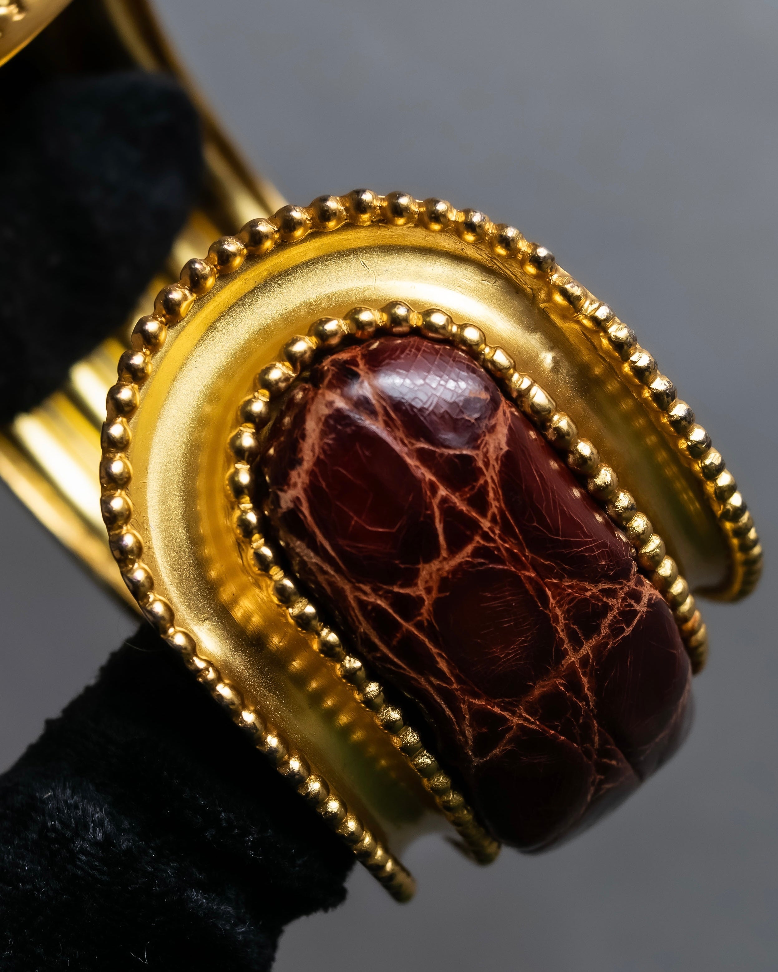 "LOEWE" Leather combination half moon gold bangle