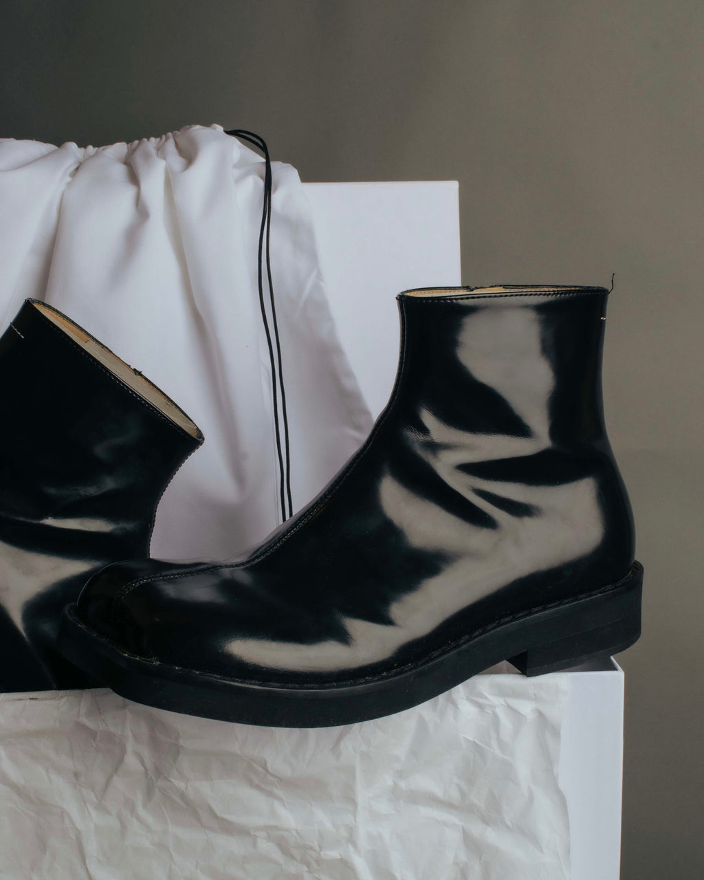 "MM6 Maison Margiela" 2010's Glossy leather side zip ankle boots
