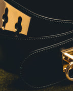 "CELINE" 18's-Glossy black chain leather belt