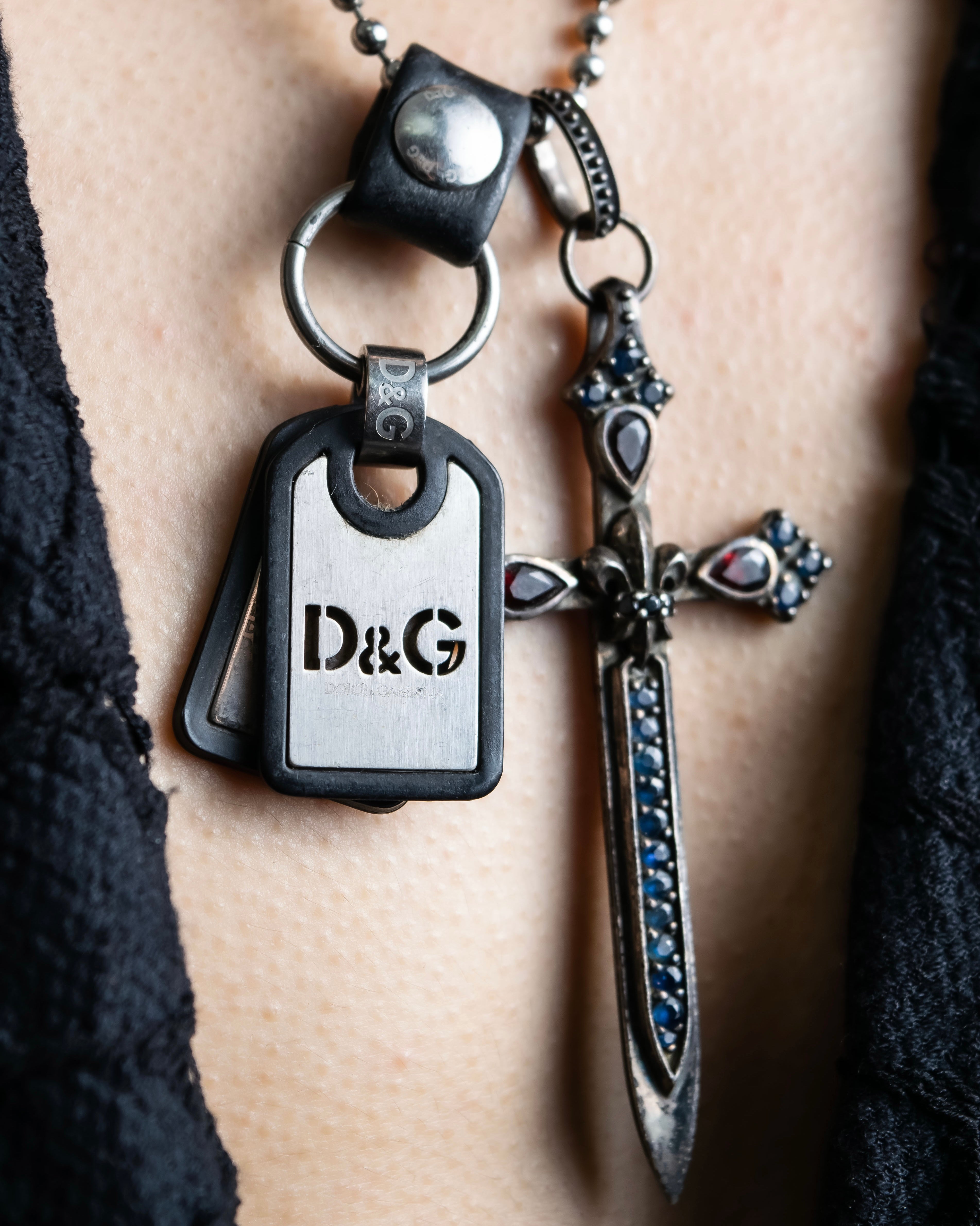 "DOLCE &amp; GABBANA" Dog tag &amp; sword motif combination necklace