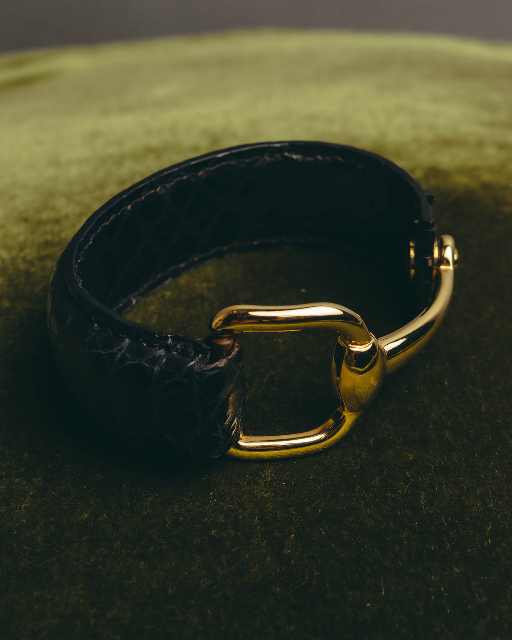 -SPECIAL- "GUCCI" 70's-80's Iconic horsebit crocodile leather cuff bangle