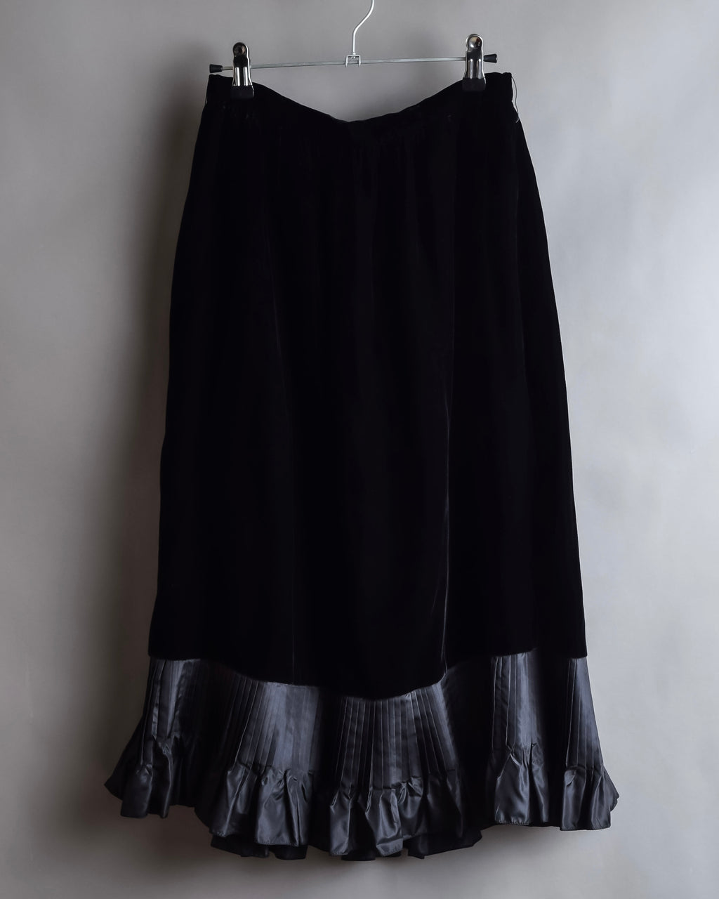 "CELINE" Pleated satin hem velvet flare skirt