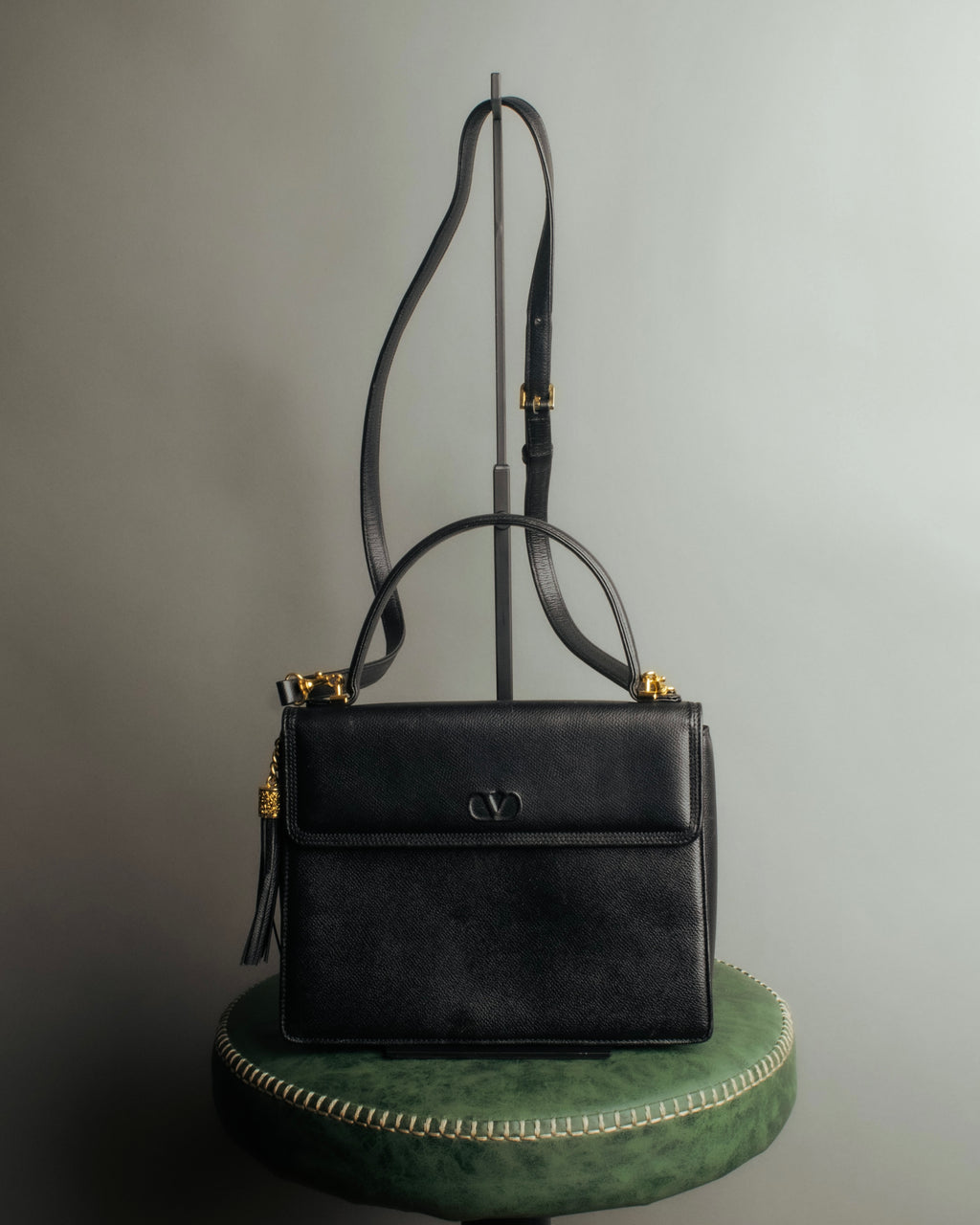 “Valentino Garavani” 90’s-00’s Structured V logo leather handbag