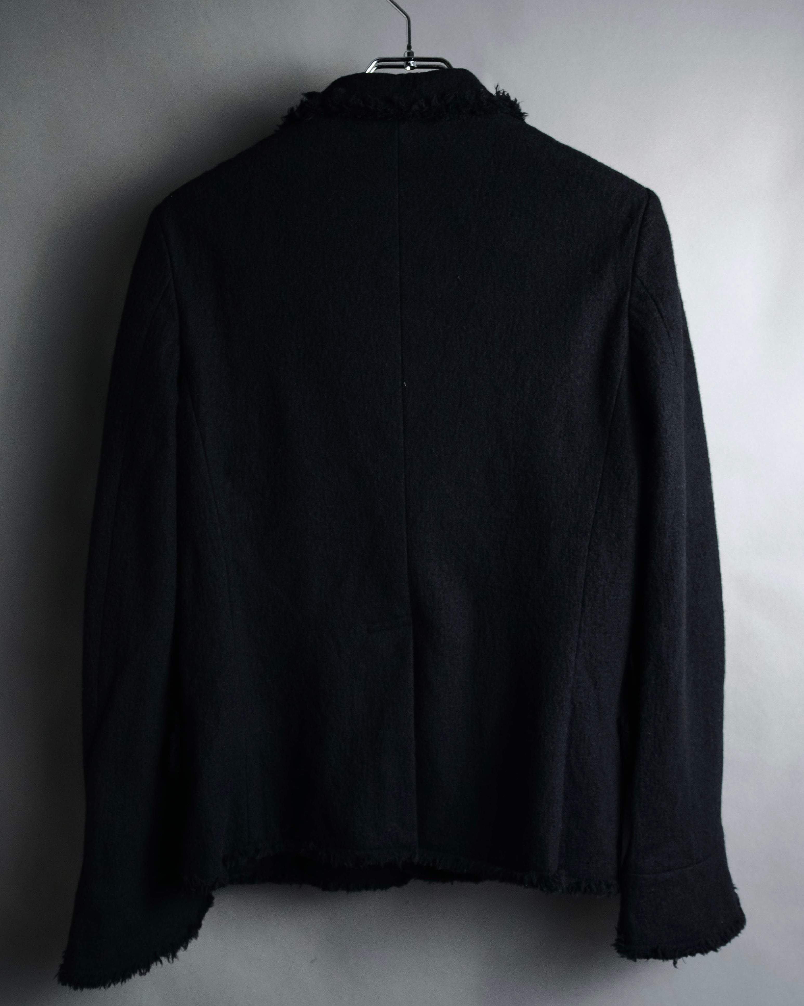 –SPECIAL– "tricot COMME des GARÇONS" 2004AW Fringed cut-off boiled wool tailored jacket