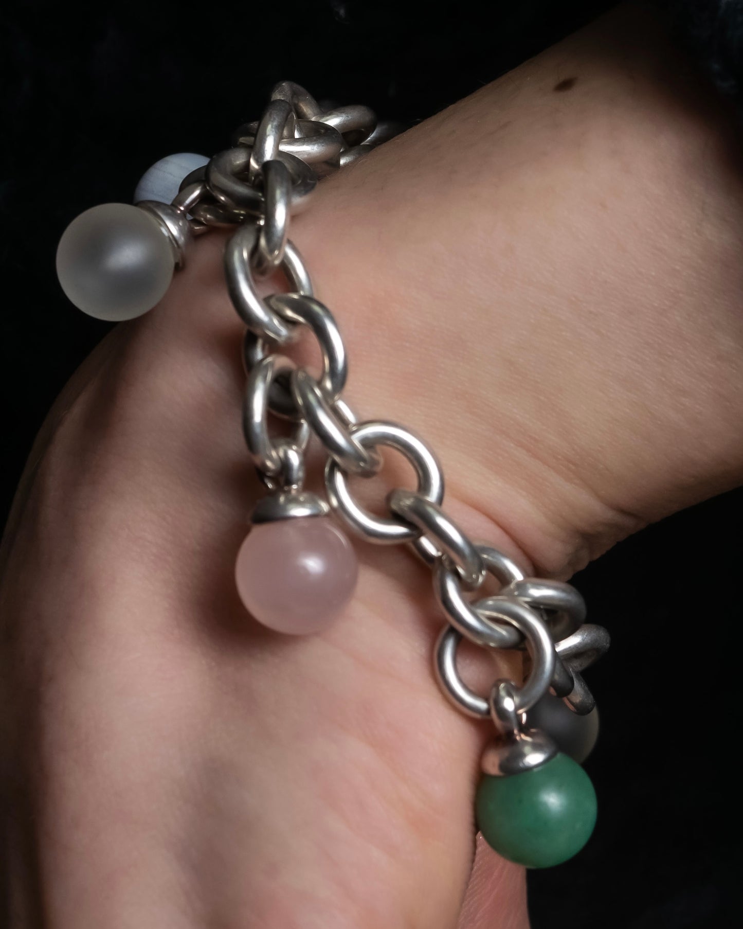 "Tiffany&Co" Multi-coloured stone motif silver bracelet