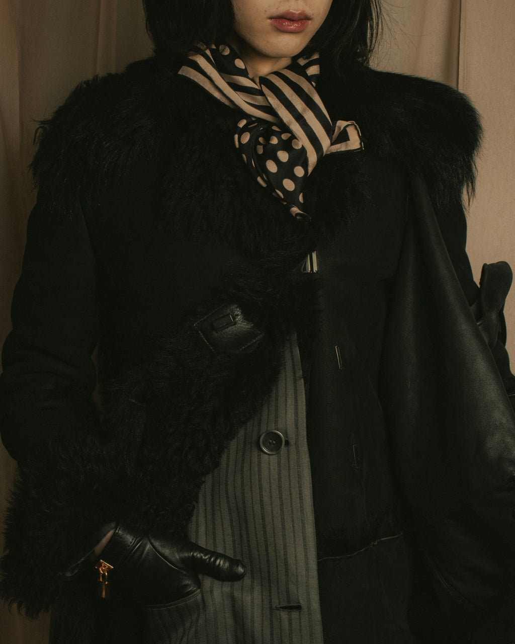 -SPECIAL- "GUCCI" 90's-00's Leather combination fur long coat