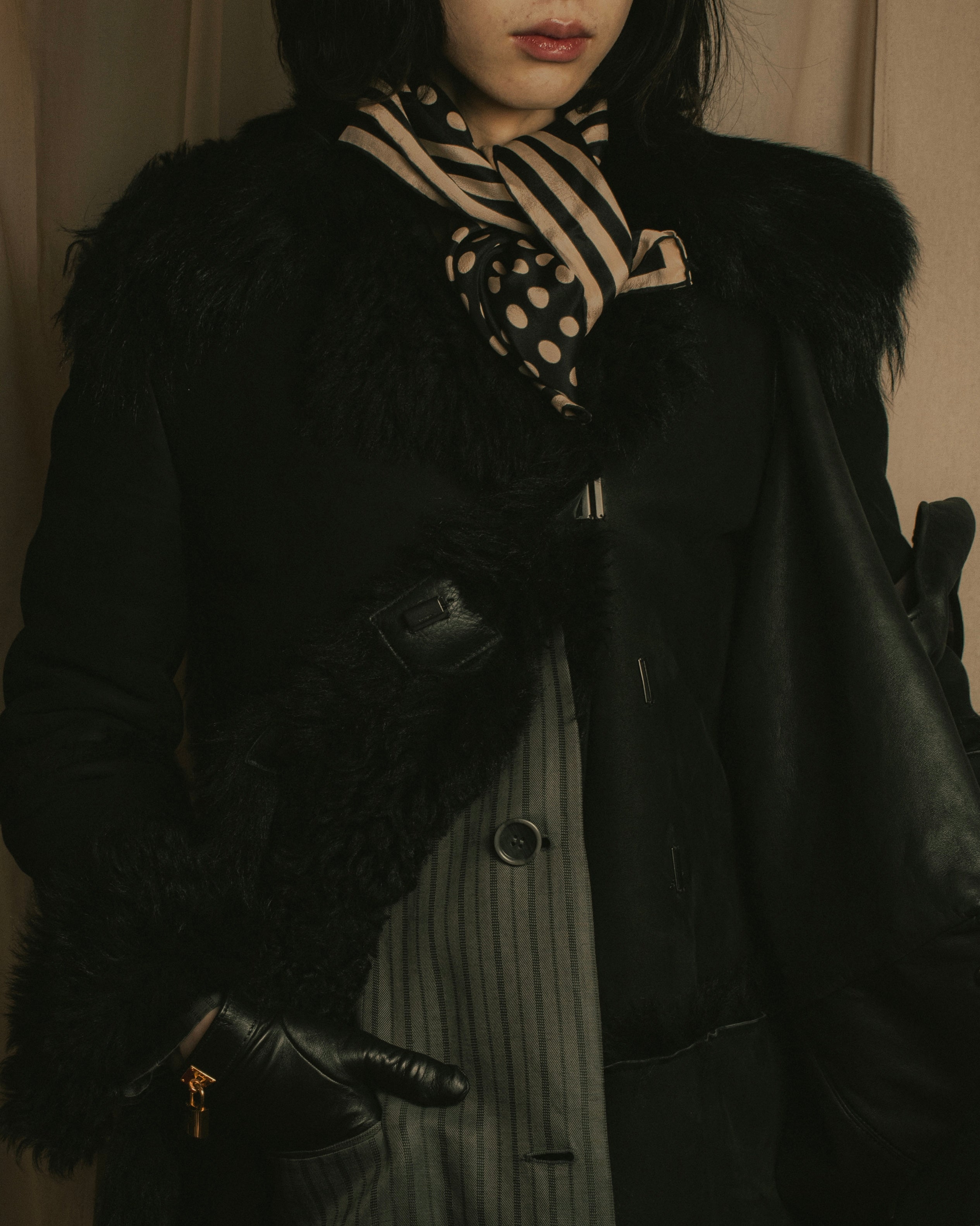 -SPECIAL- "GUCCI" 90's-00's Leather combination fur long coat