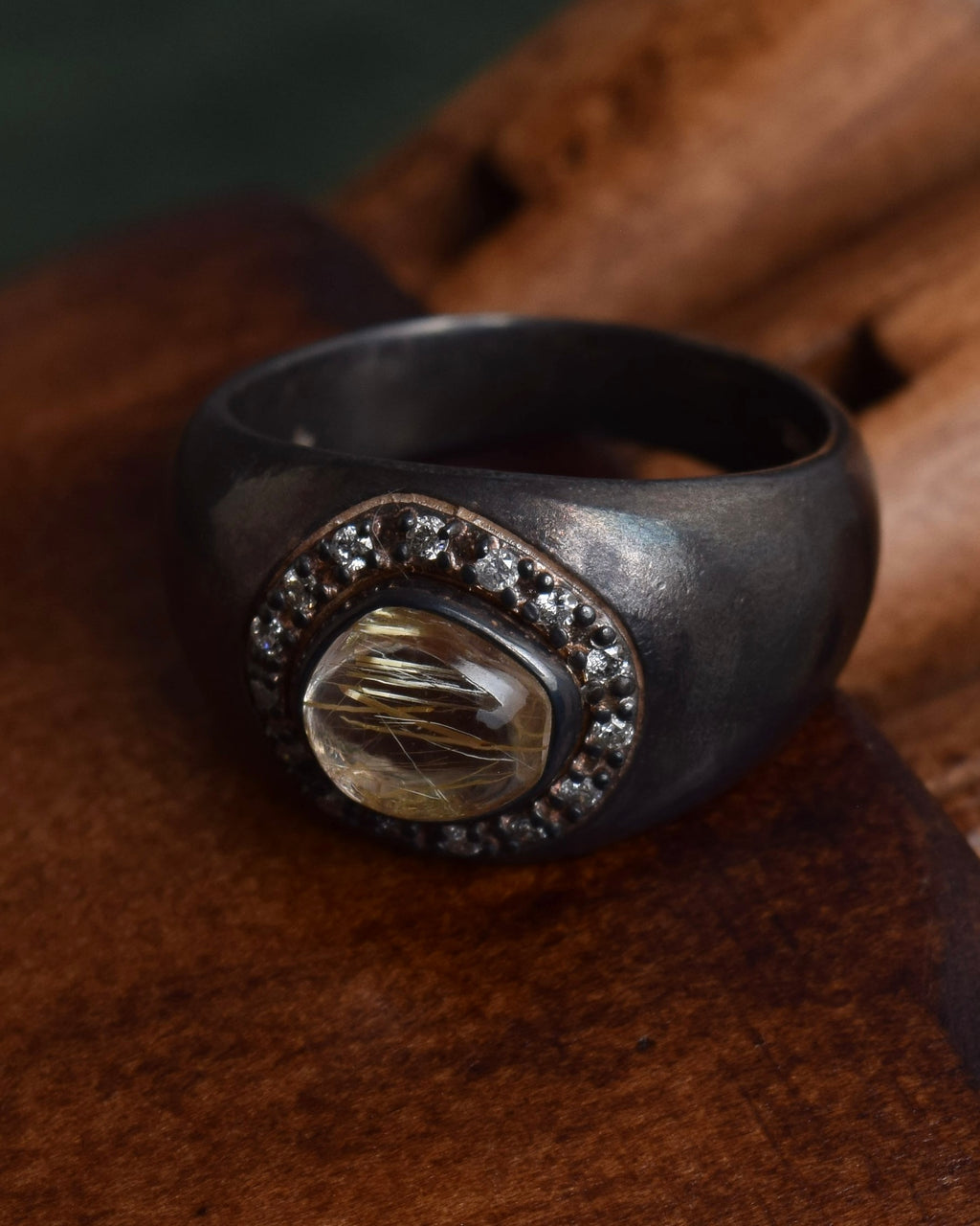 "agete" Rutilated quartz K10 silver coated ring