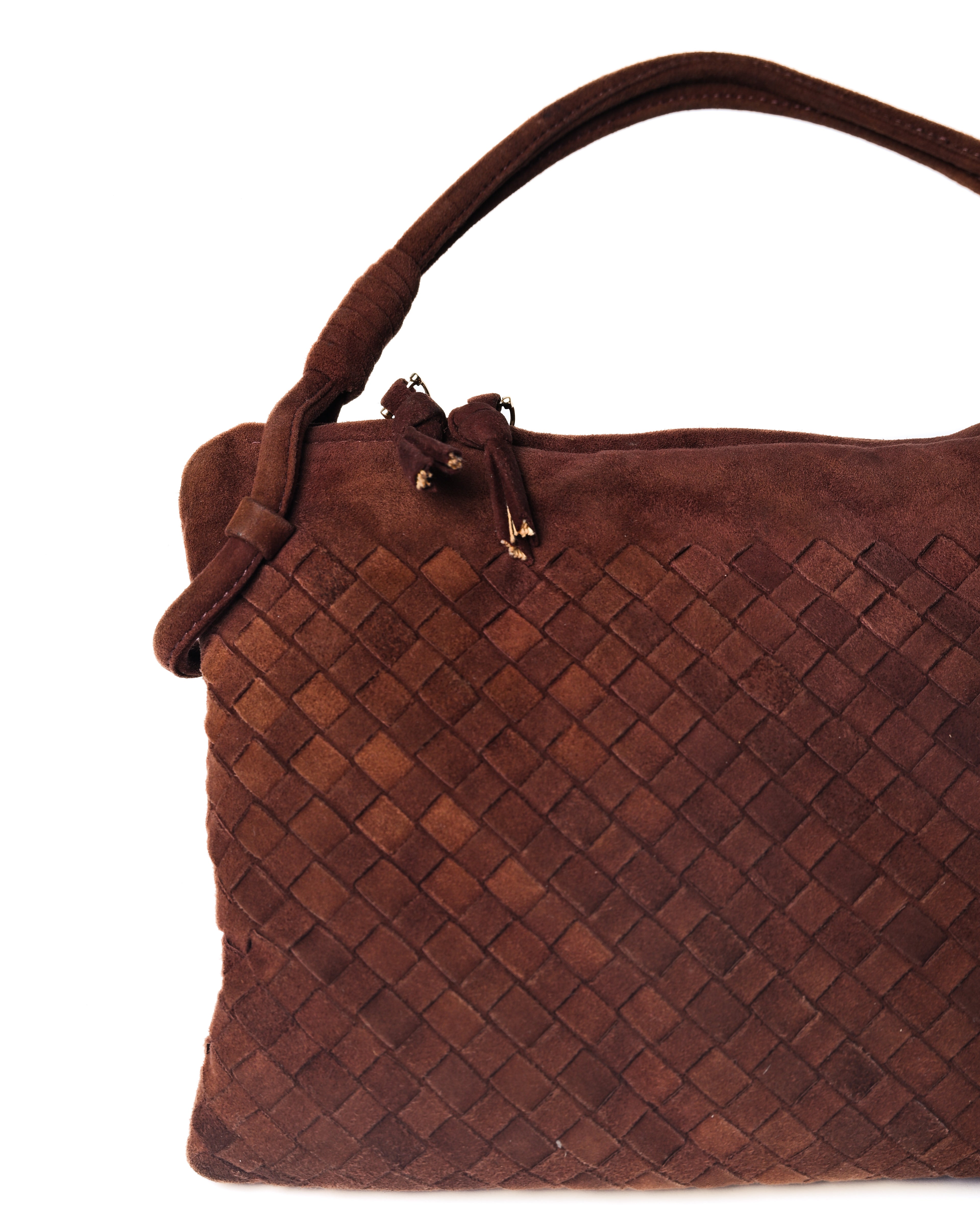 BOTTEGA VENETA/ Intrecciato Beautiful Suede Handbag Red Brown