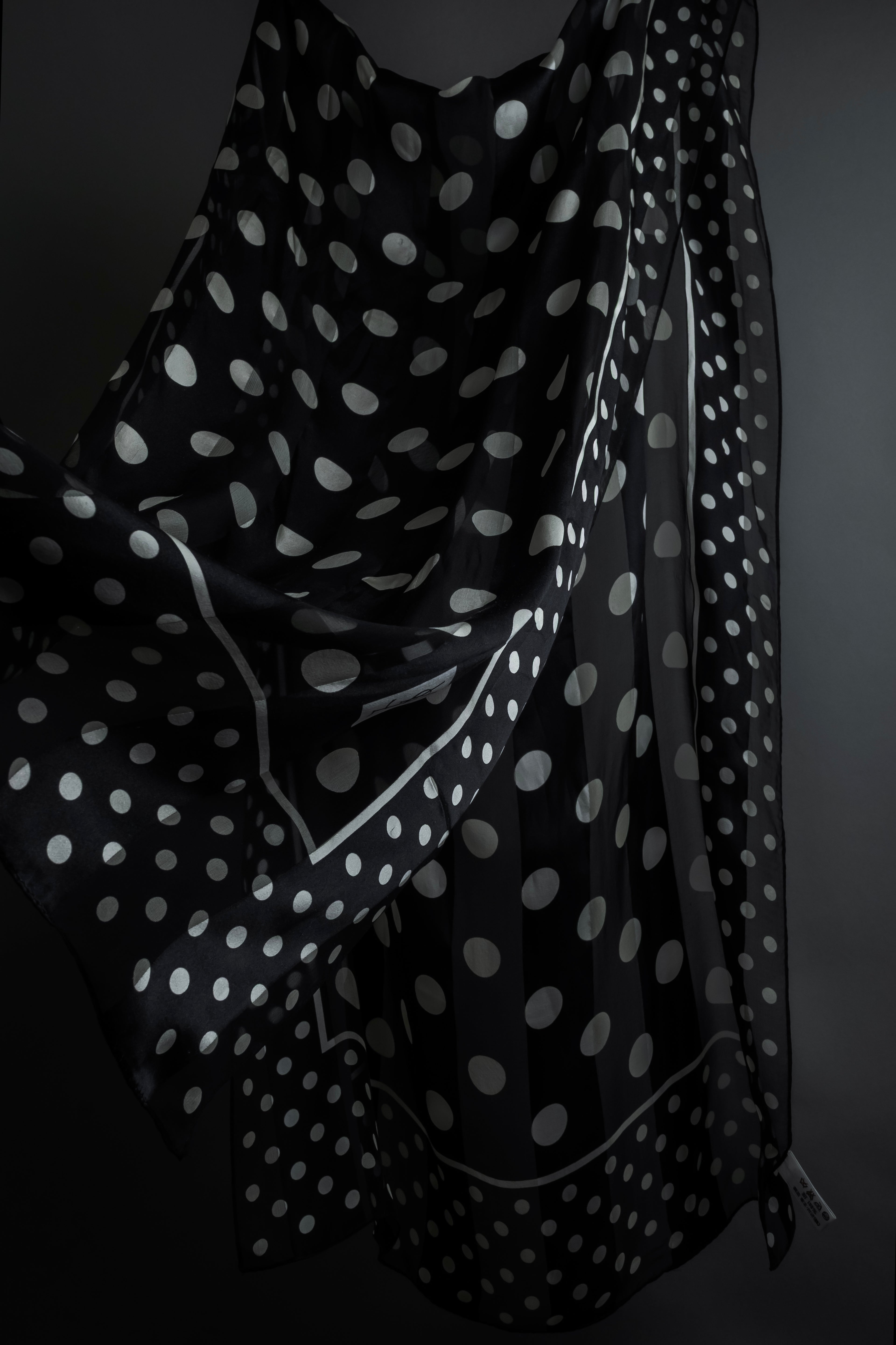 "YVES SAINT LAURENT" Large polka dot silk long scarf