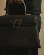 "Salvatore Ferragamo" Structured Gancini 2way dark brown leather bag