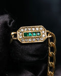 “Christian Dior” green & clear crystal designed gold chain bracelet