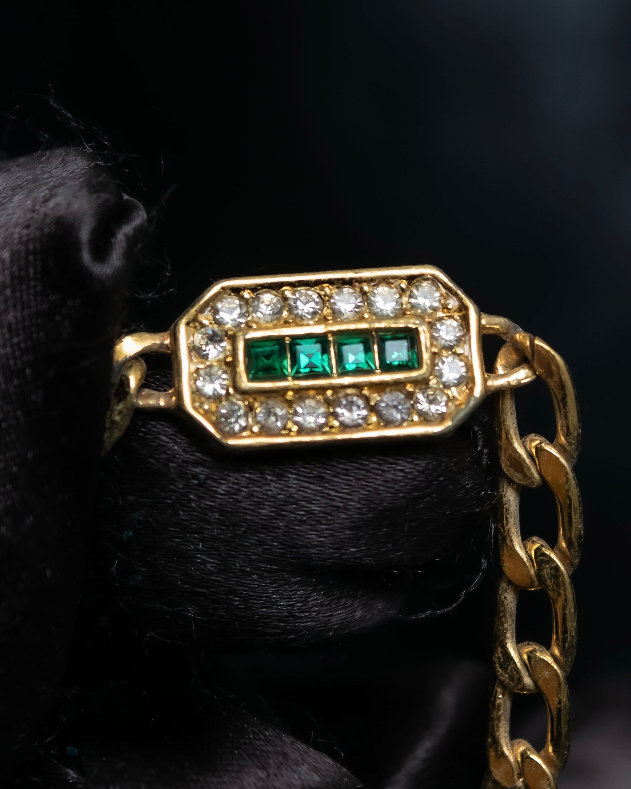 “Christian Dior” green & clear crystal designed gold chain bracelet
