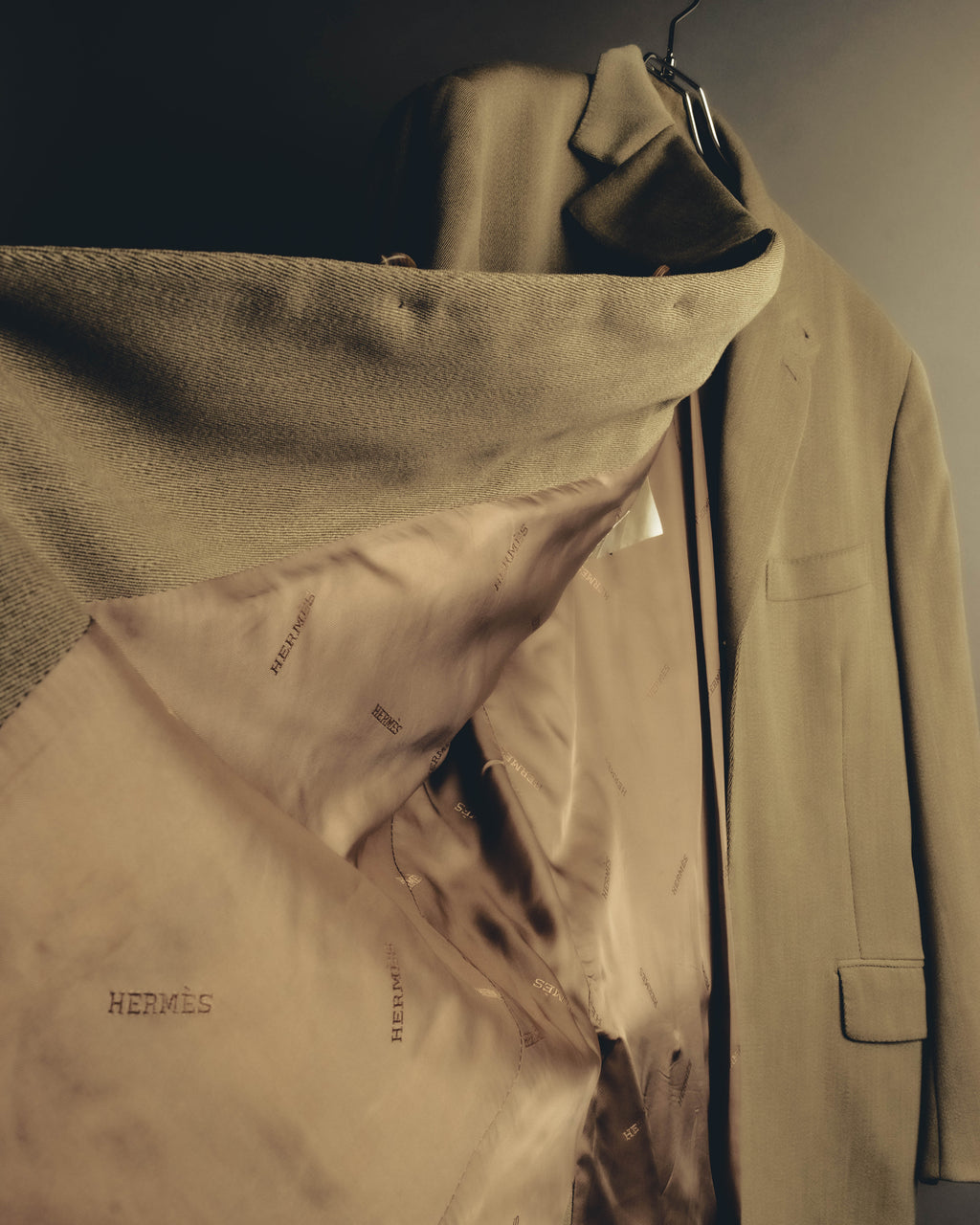 -SPECIAL- "Hermès" 80's-00's Leather collar tailored blazer