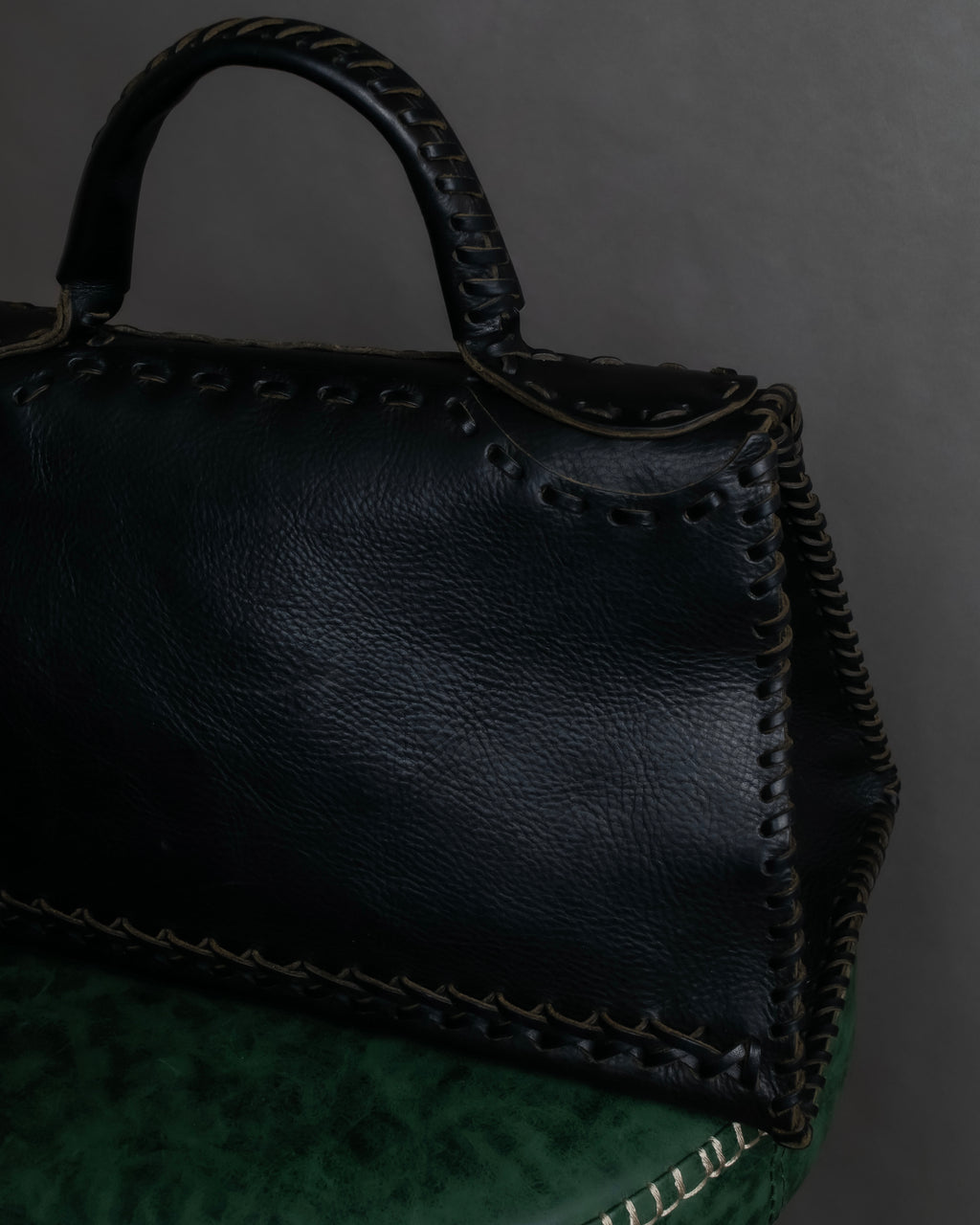 "FENDI" Hand stitched design leather hand bag